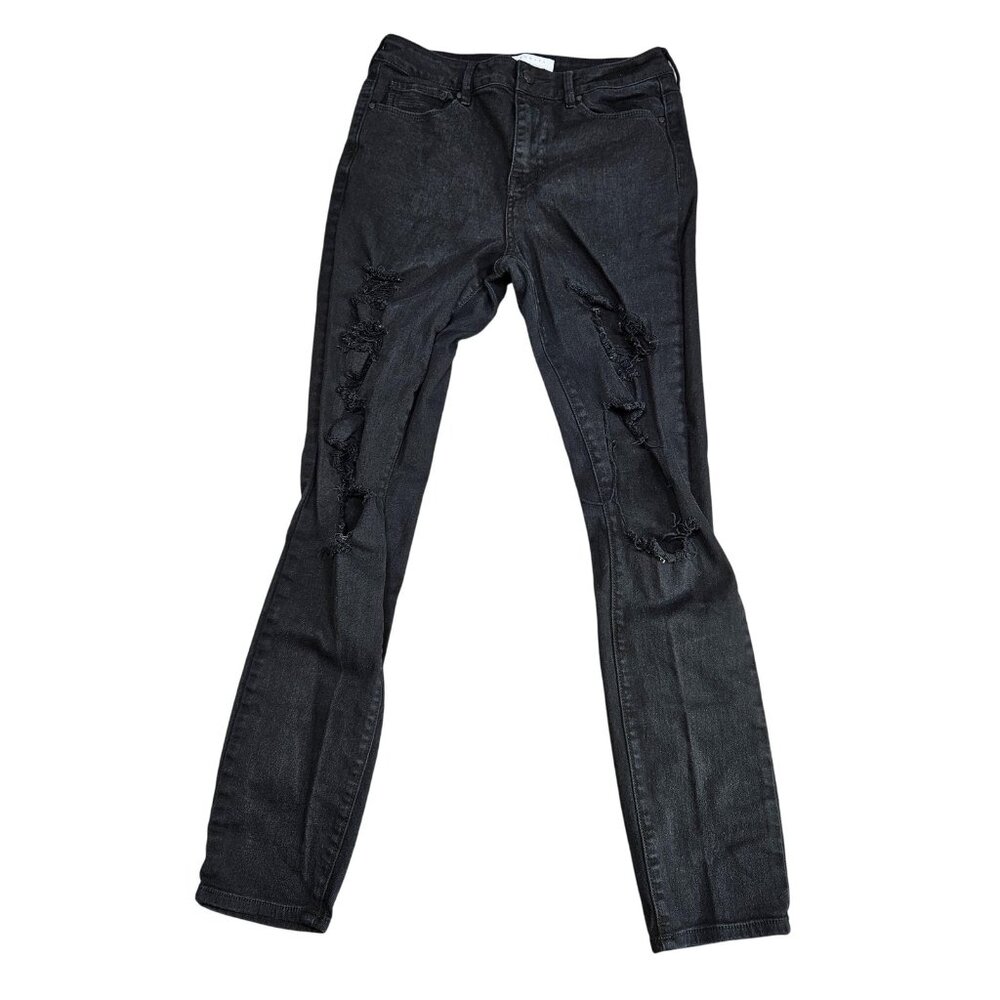 Kendall + Kylie Skinny Jeans Womens 28 Black‎ Wash Mid Rise Distressed Stretch